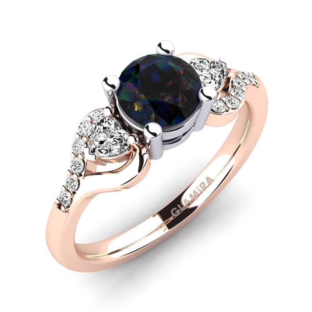 14k Oro Rosa & Blanco Opalo Negro Anillo de compromiso Roselina 0.8 crt