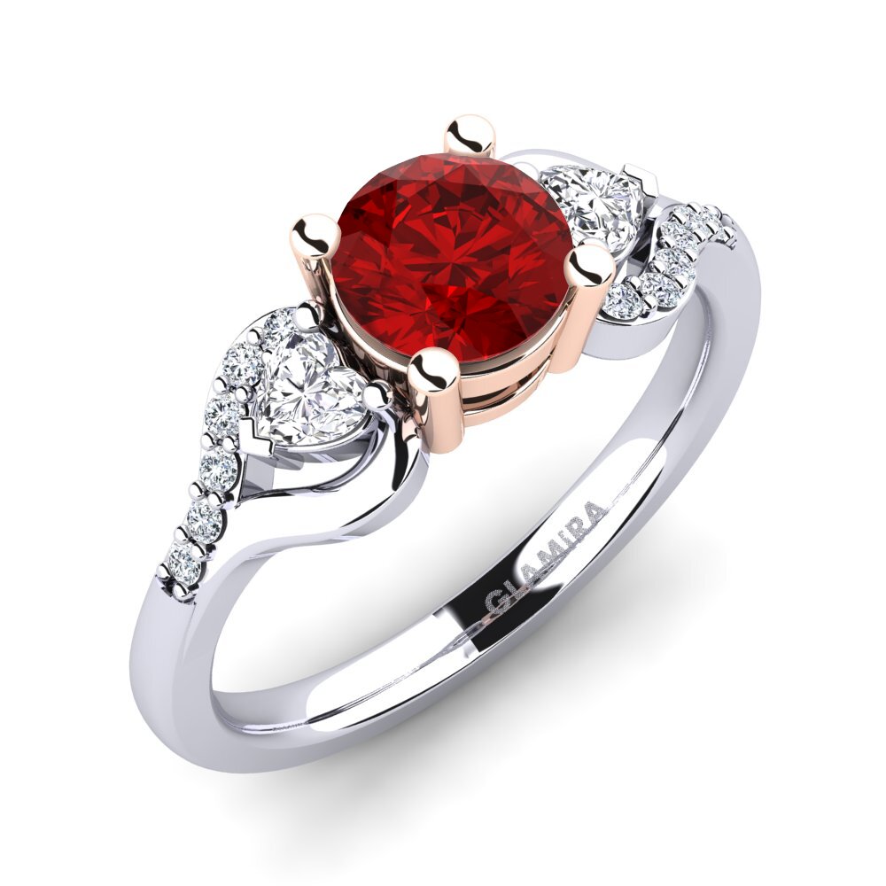 18ct White & Rose Gold Ruby (Lab Created) Engagement Ring Roselina 0.8 crt