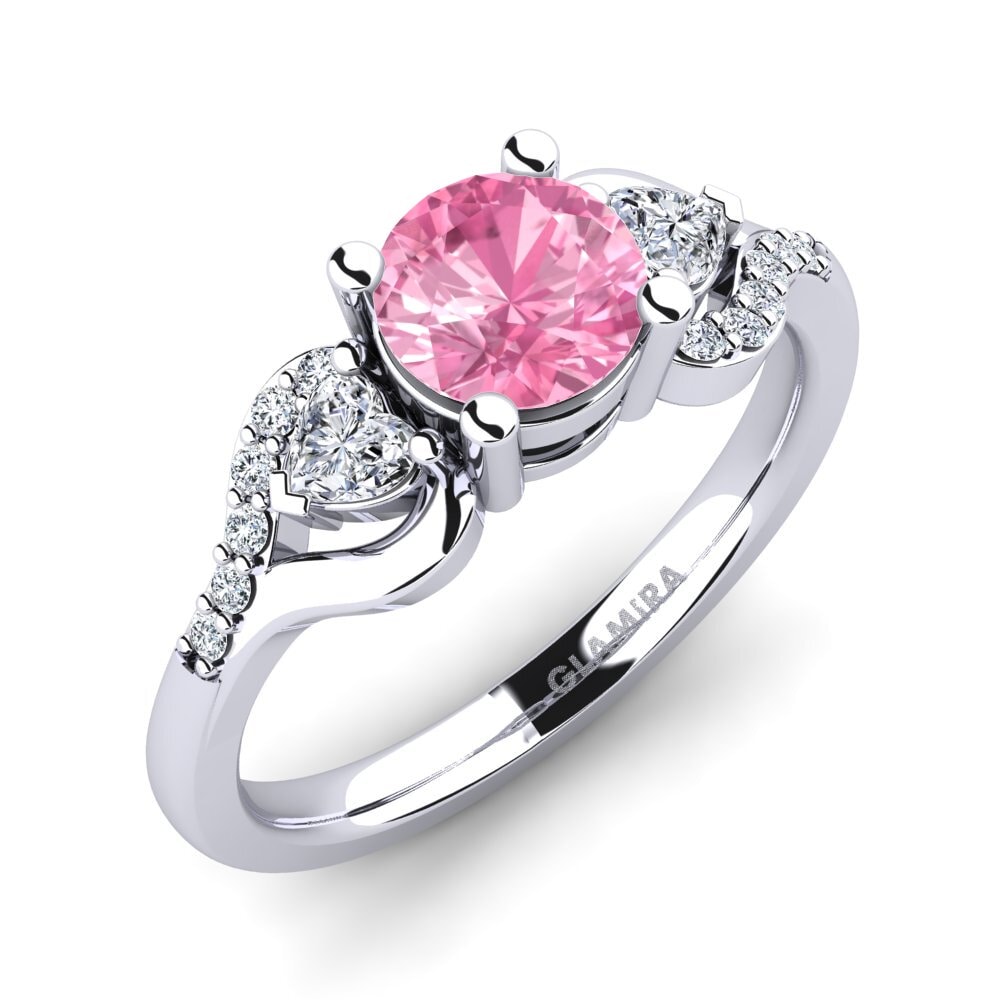 Platino 950 Zafiro Rosado Anillo de compromiso Roselina 0.8 crt
