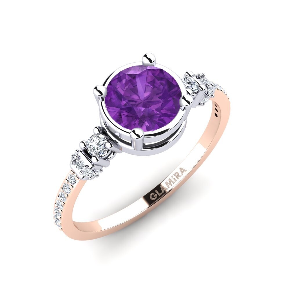 Bague Solitaire Améthyste Rose De France - Taille 7 - Argent Sterling Plaqué Platine - Neuf