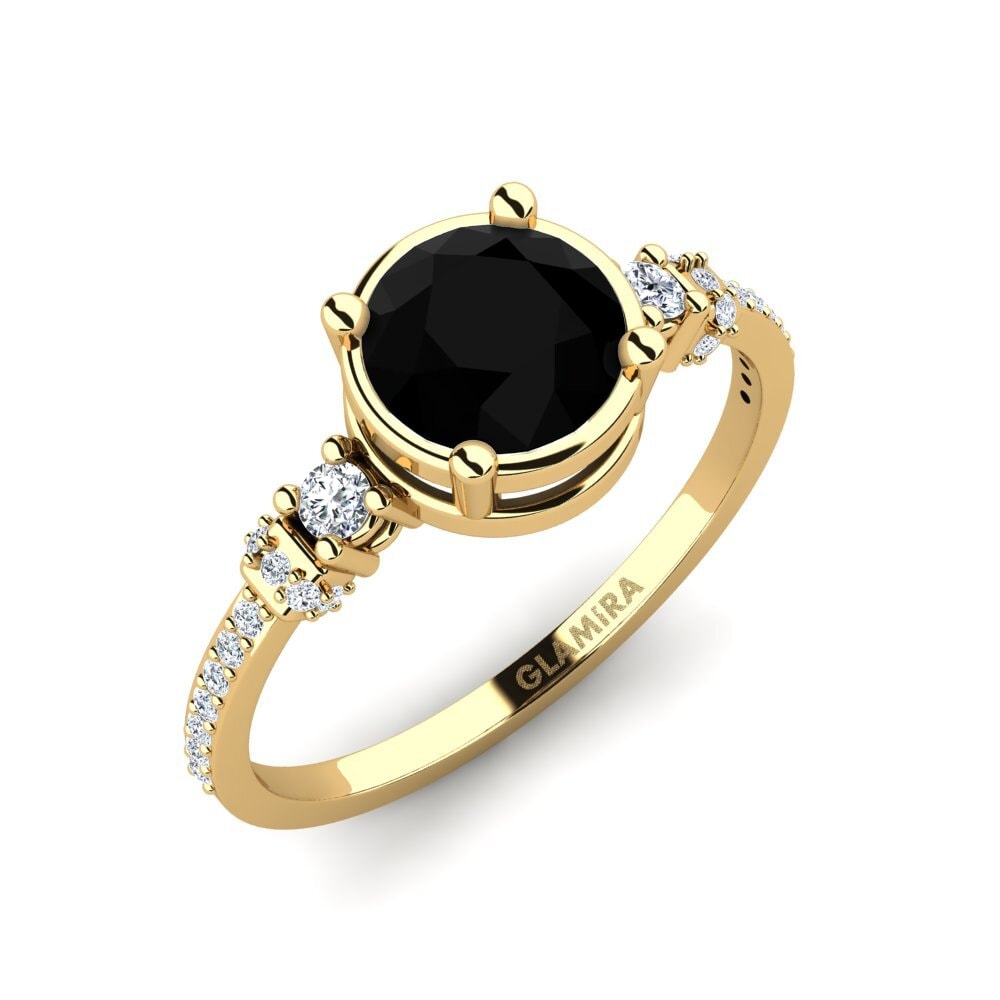 14ct Yellow Gold Black Sapphire Engagement Ring Roselyn