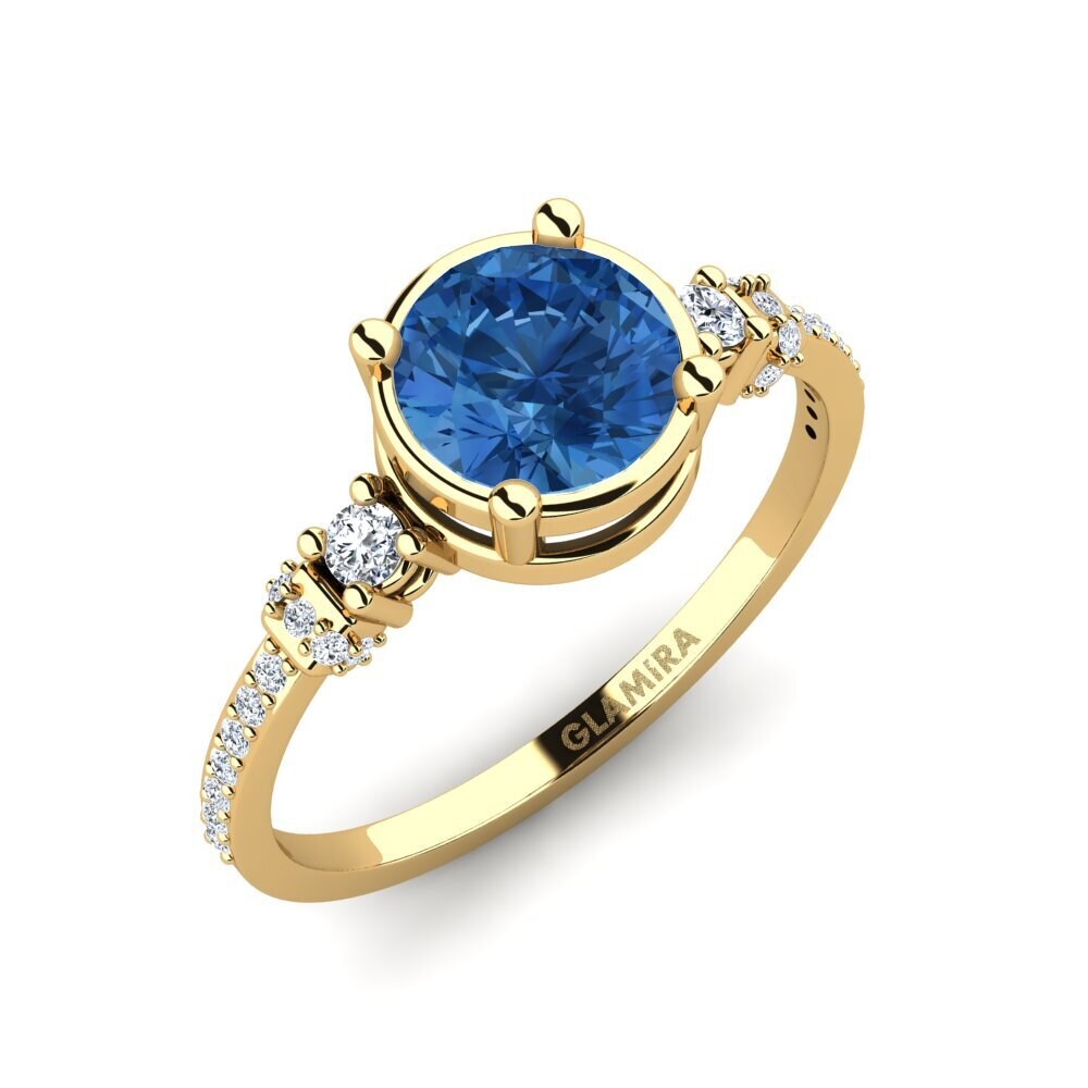 9k Oro Amarillo Circonita Azul Oscuro Anillo de compromiso Roselyn