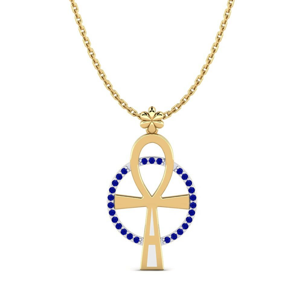 Dây chuyền Vàng-Trắng 9K Đá Sapphire Cross