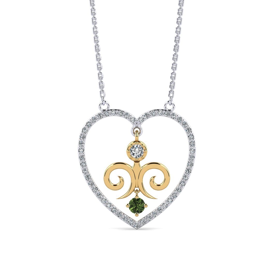 14k Oro Blanco & Amarillo Zafiro Verde Collar de Mujer Rotate