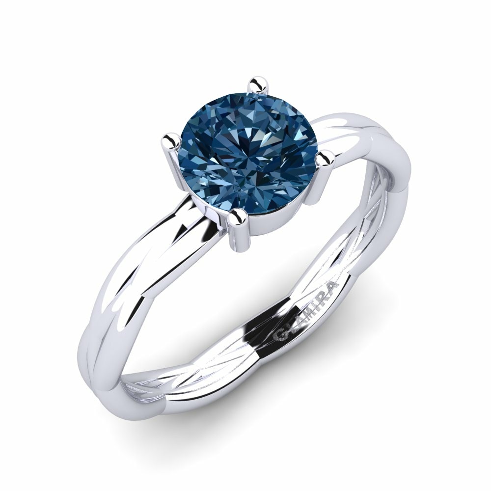 Round 1 Carat Design Solitaire Blue Diamond 14k White Gold Engagement Ring Rousend