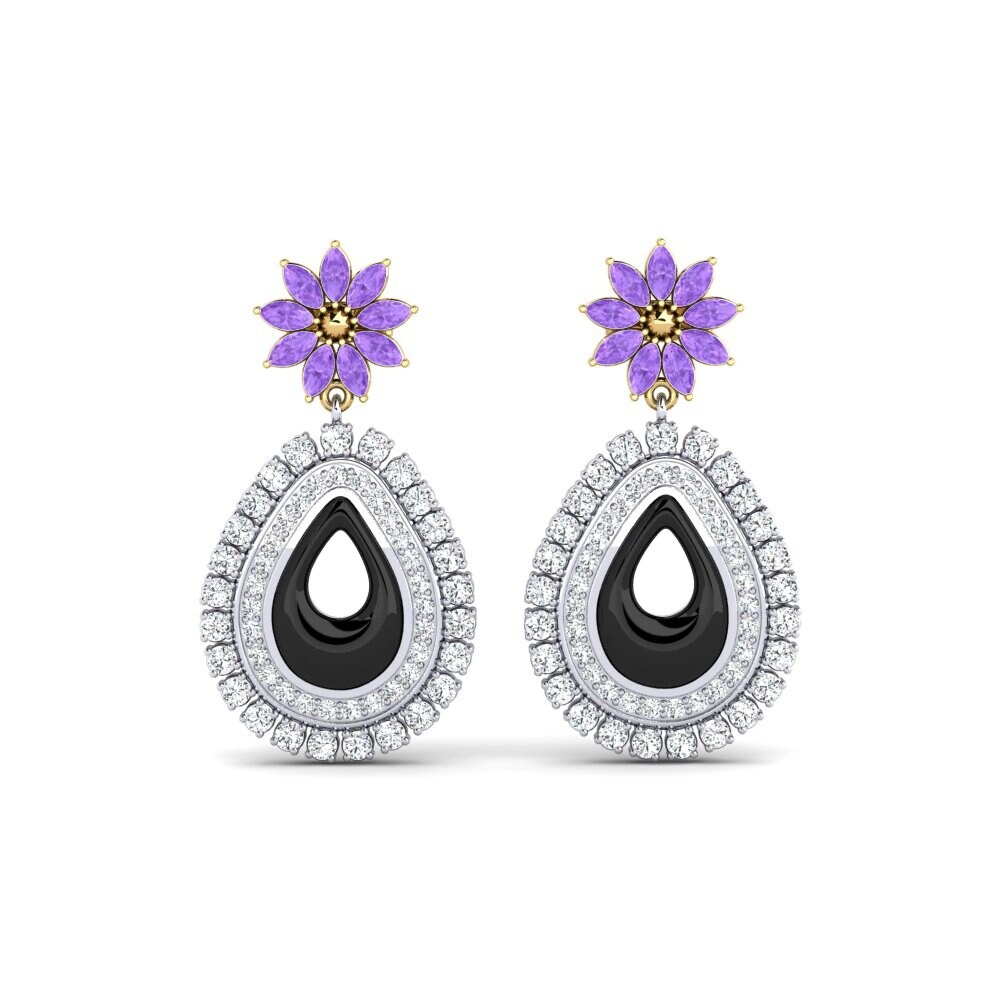 14ct White & Yellow Gold Amethyst Women's Earring Roux
