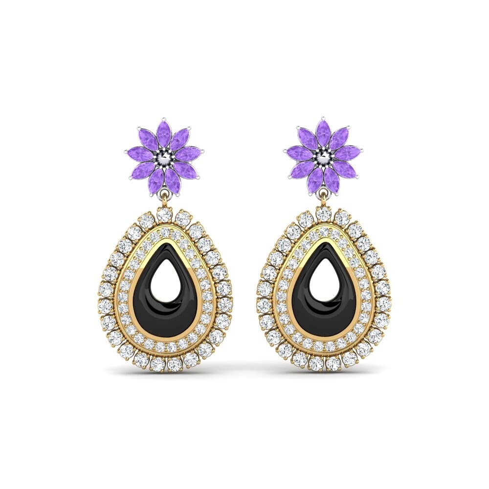 9ct Yellow & White Gold Amethyst Women's Earring Roux