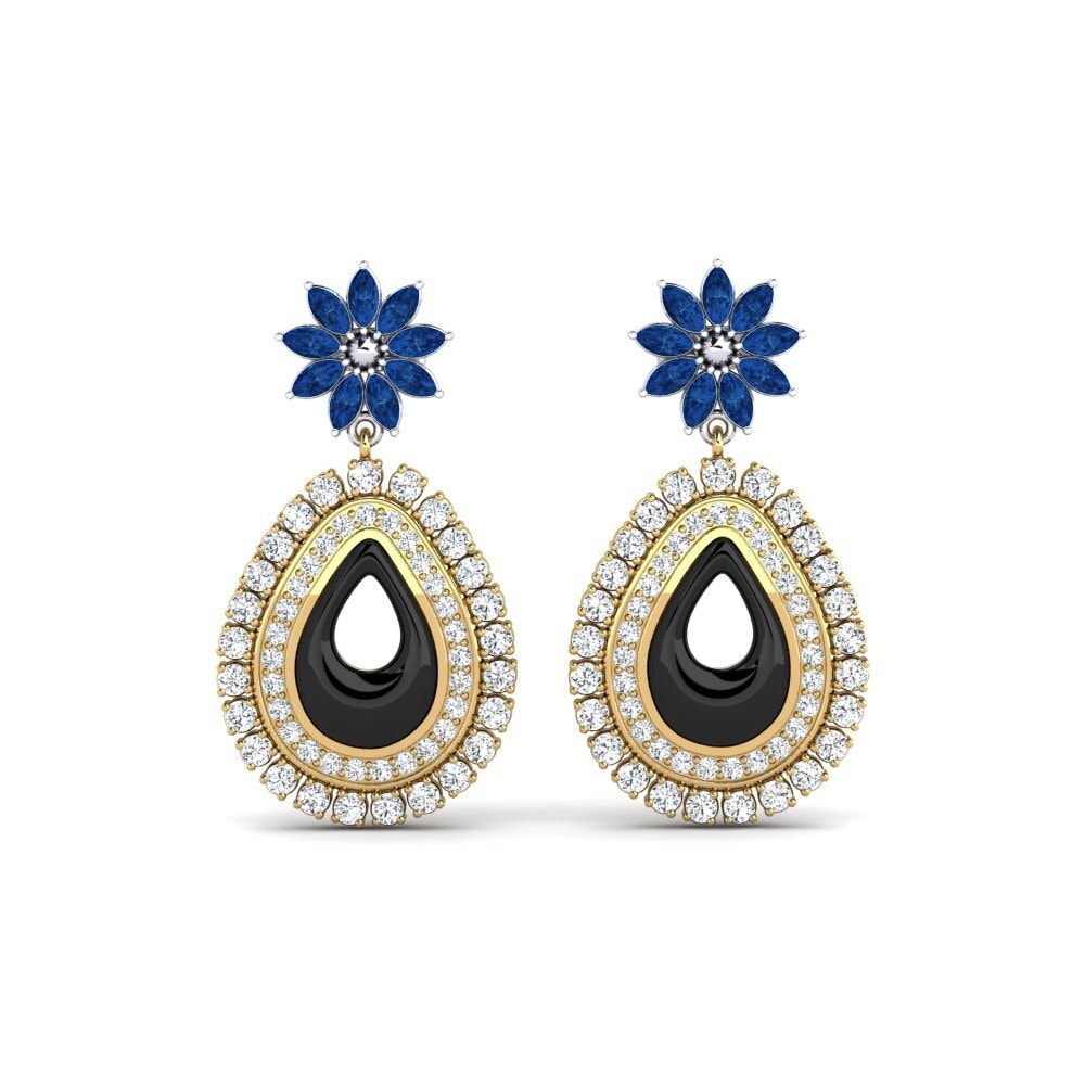 9ct Yellow & White Gold Dark Blue Zirconia Women's Earring Roux