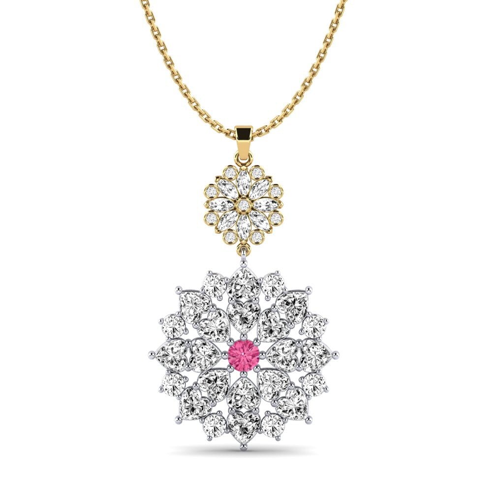 14k Oro Blanco & Amarillo Turmalina rosa Colgante de Mujer Royce
