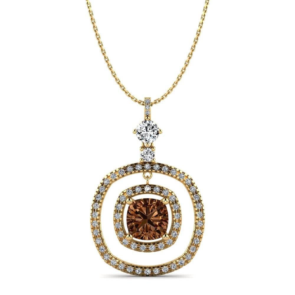 18k Oro Amarillo Diamante café Colgante de Mujer Rubie