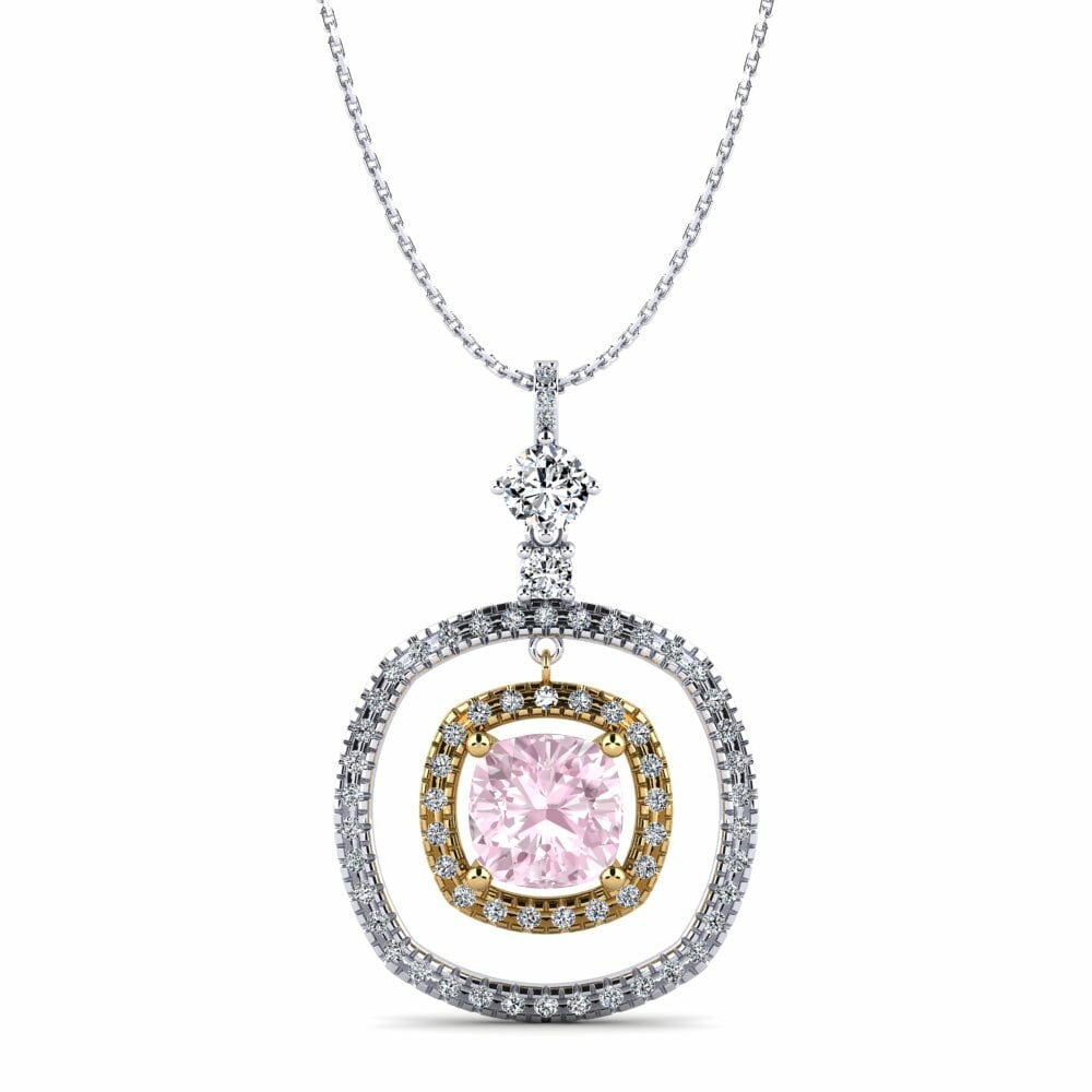 Dây chuyền Vàng Trắng-Vàng 9K Đá Kunzite Halo