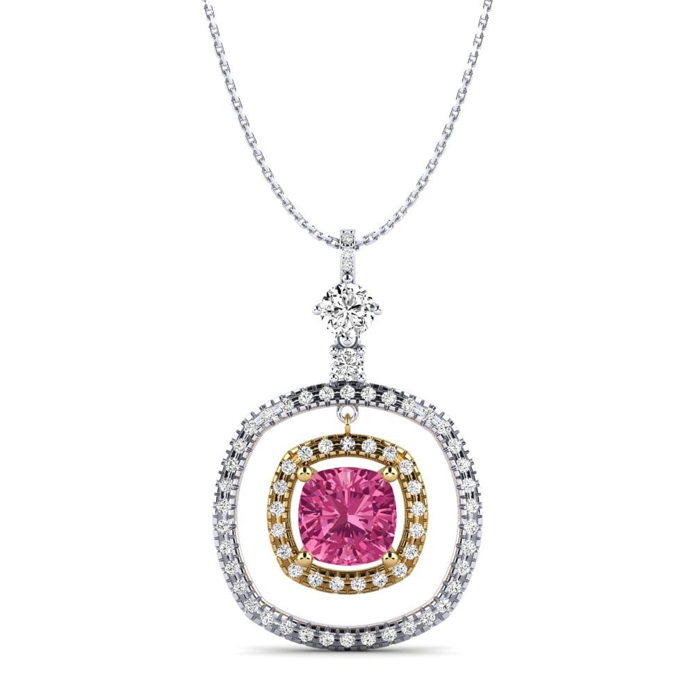 14k Oro Blanco & Amarillo Turmalina rosa Colgante de Mujer Rubie