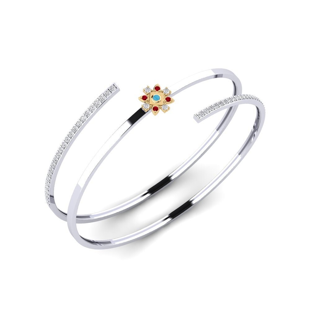 9ct White & Yellow Gold Red Zirconia Women's Bangle Rubiini
