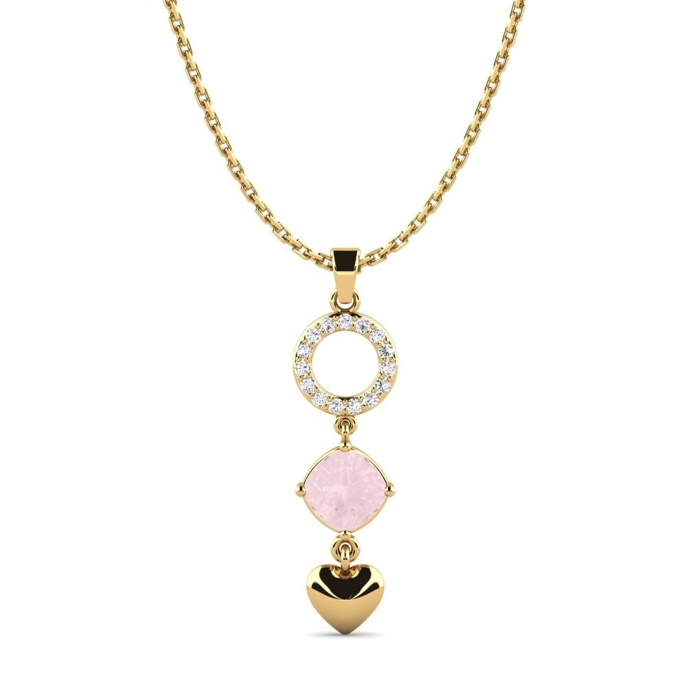 14k Oro Amarillo Cuarzo rosa Colgante de Mujer Rufino