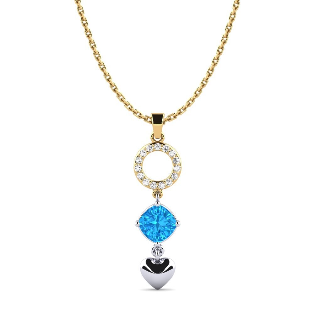 14k Oro Amarillo & Blanco Topacio azul Colgante de Mujer Rufino