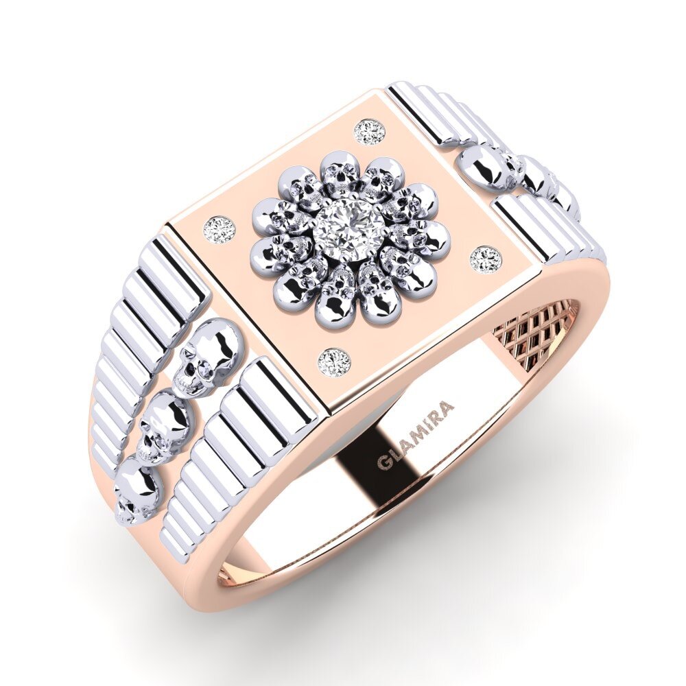 14ct Rose & White Gold Moissanite Men's Ring Rulde