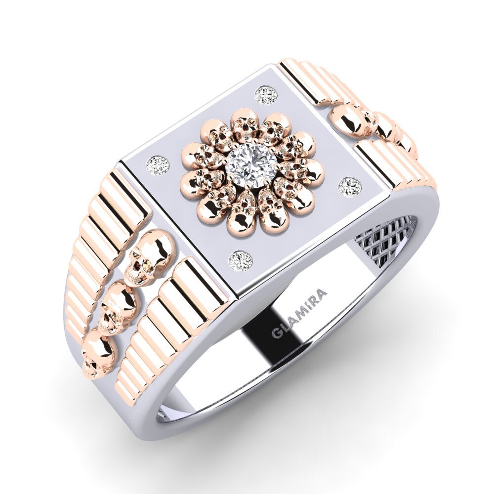 14ct White & Rose Gold Moissanite Men's Ring Rulde