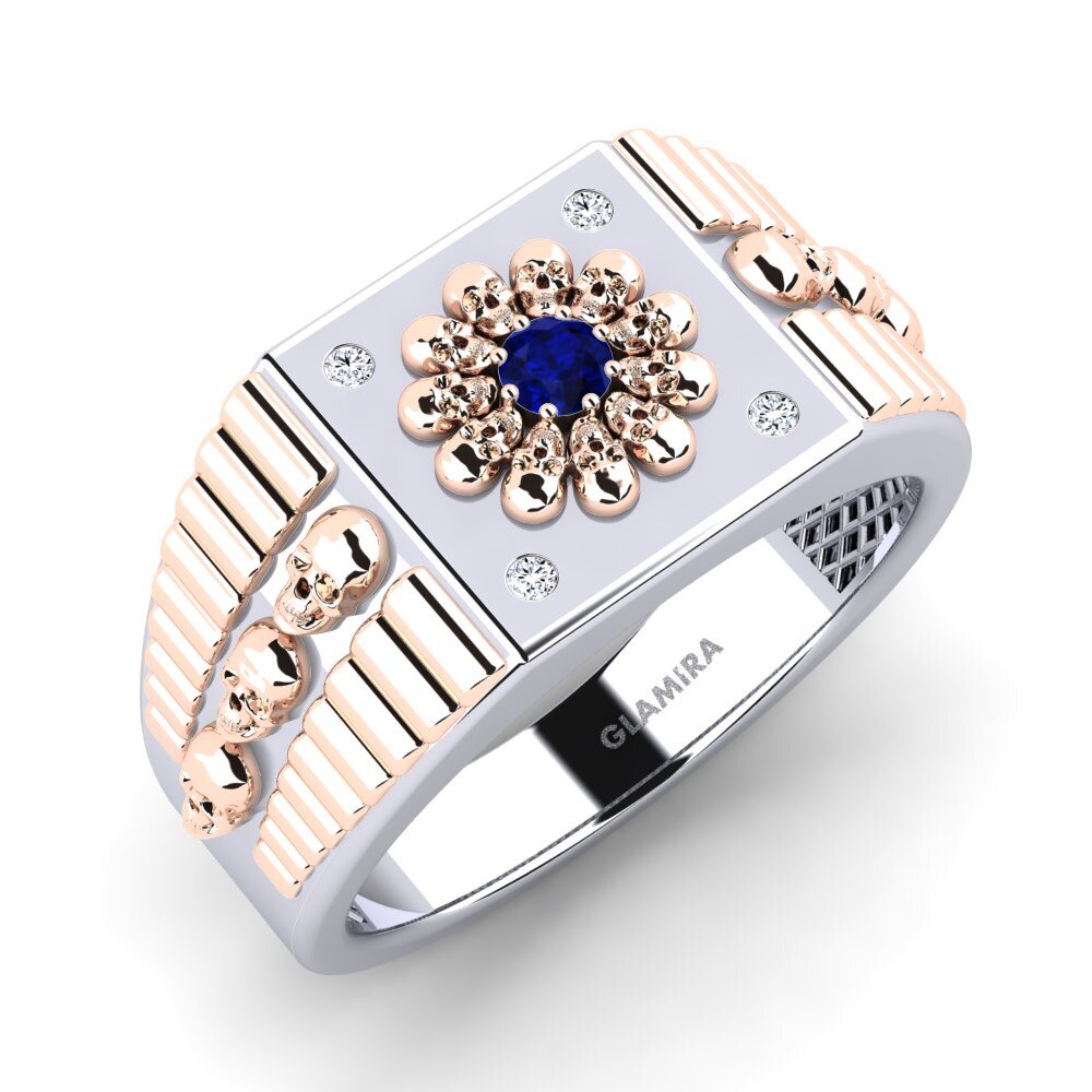 14ct White & Rose Gold Sapphire Men's Ring Rulde