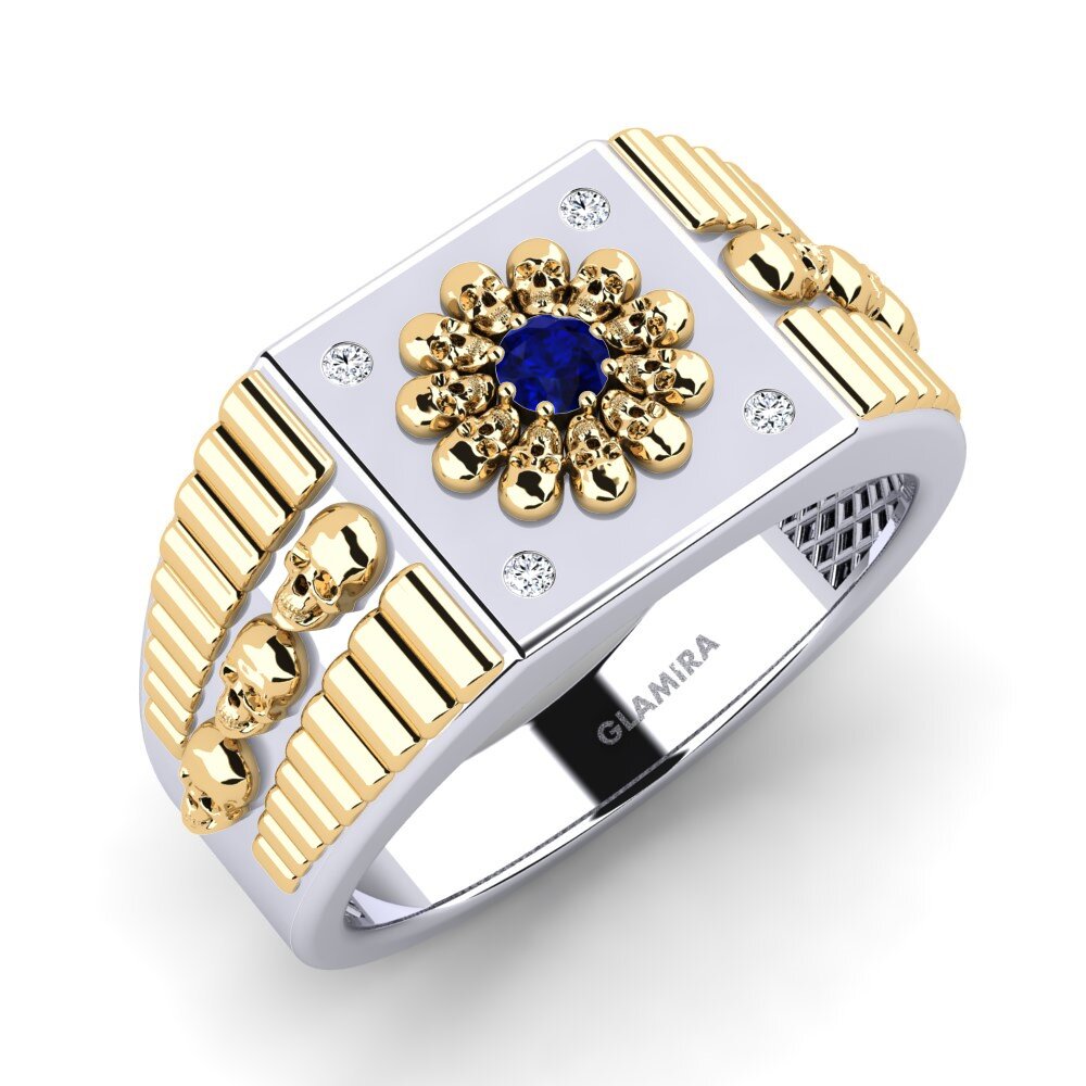 14ct White & Yellow Gold Sapphire Men's Ring Rulde