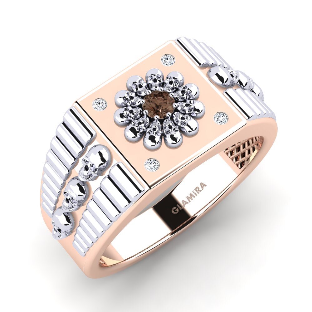Or Rose& Blanc 9k Quartz Fumé Bague pour homme Rulde