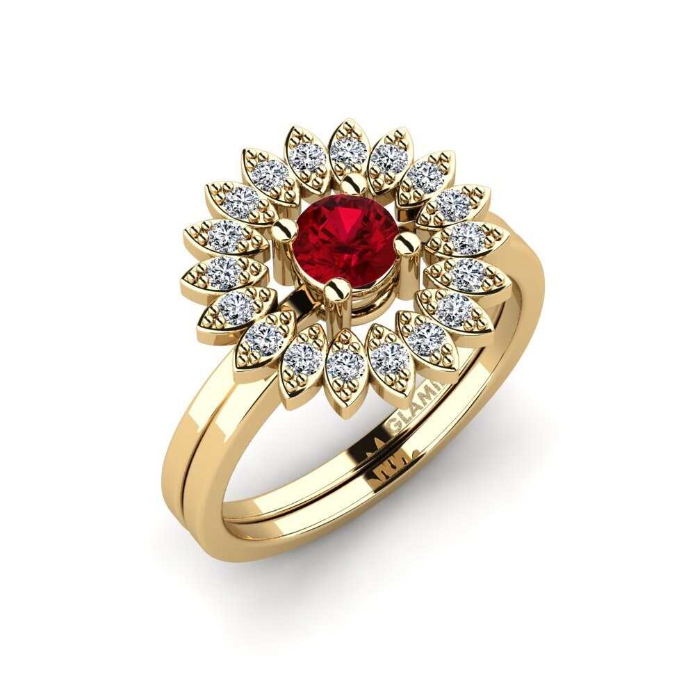 Red Zirconia Ring Rundsw - SET