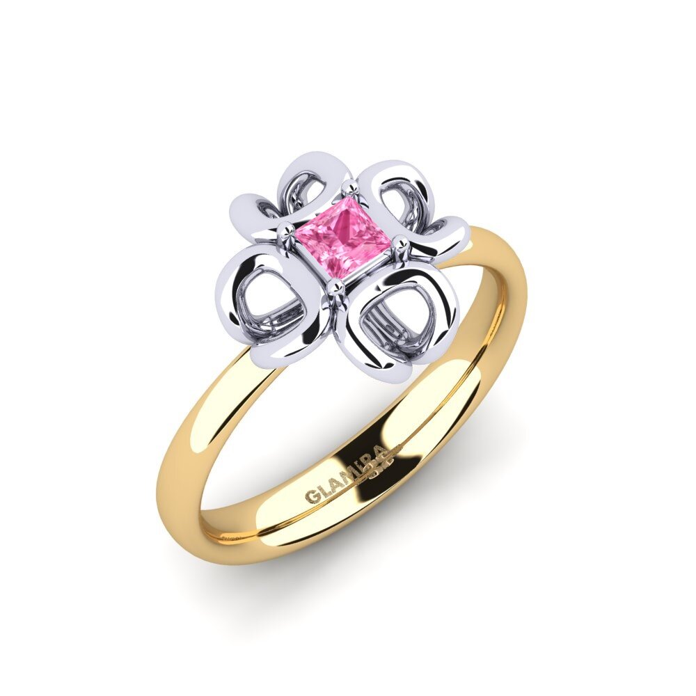 14ct Yellow & White Gold Pink Sapphire Engagement Ring Ruraux