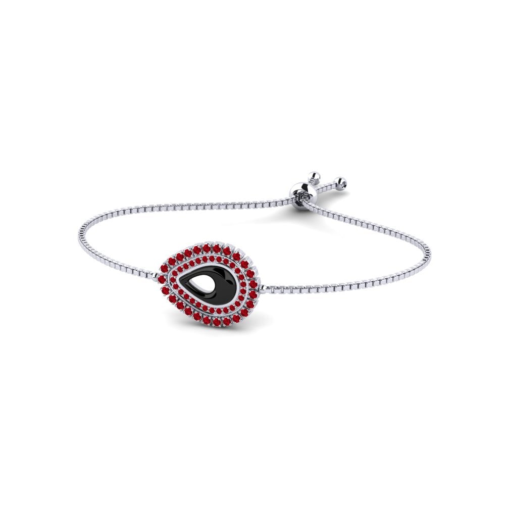 14k Oro Blanco Circonita Roja Pulsera de Mujer Russel