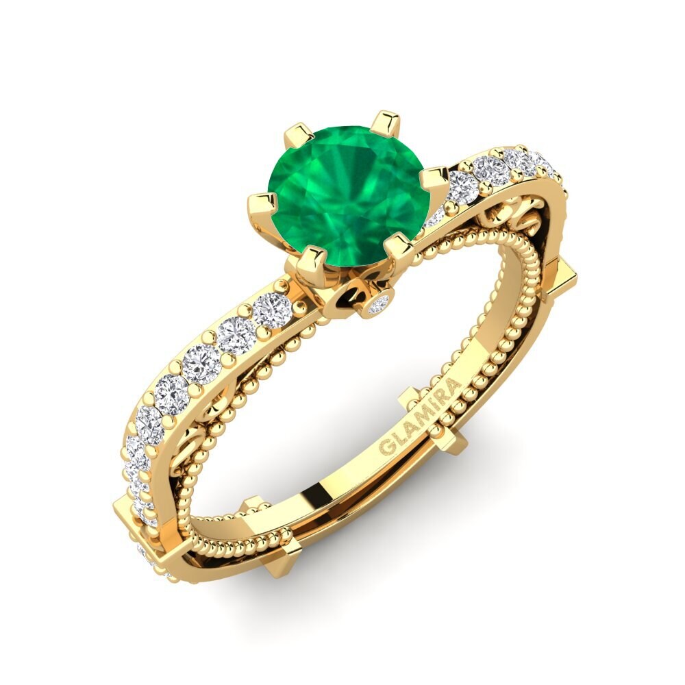 Bague De Fiançailles En Or Jaune 14k Avec Diamant - Taille Ronde 0.65ct, VS1, F - Création Forever Diamonds
