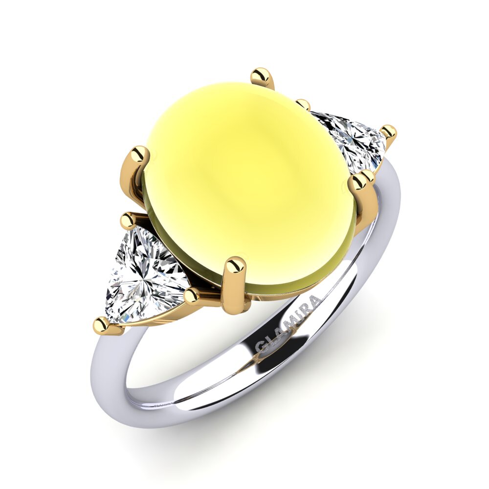 Or Blanc & Jaune 14k Topaze Citron Cabochon Bague Ryenne