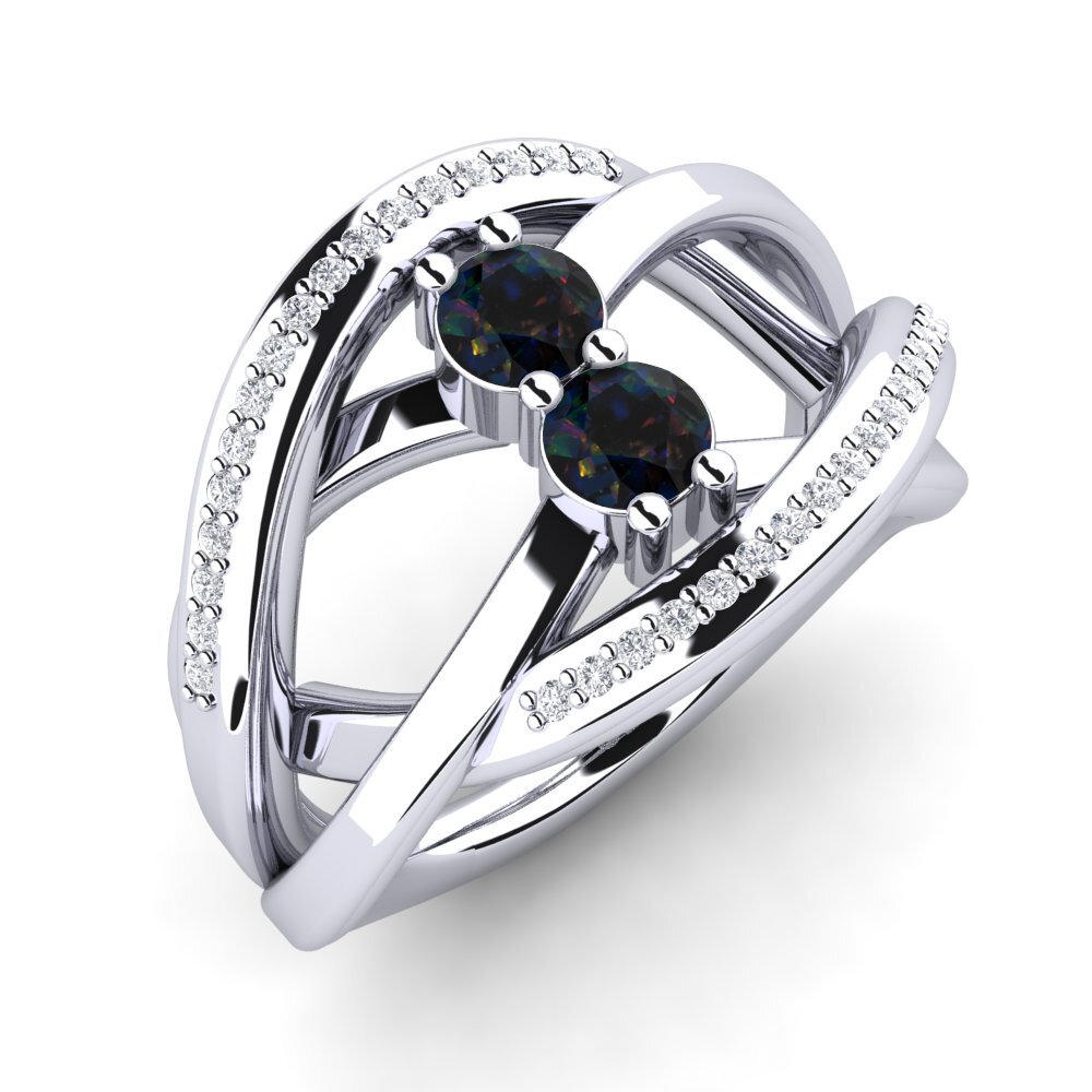 White Silver Black Opal Ring Rylind