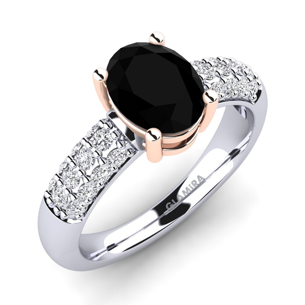 18ct White & Rose Gold Black Onyx Engagement Ring Sabina