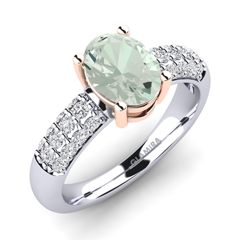 18ct White & Rose Gold Green Amethyst Engagement Ring Sabina
