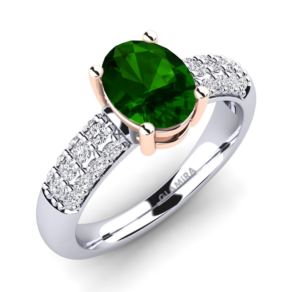18ct White & Rose Gold Green Tourmaline Engagement Ring Sabina