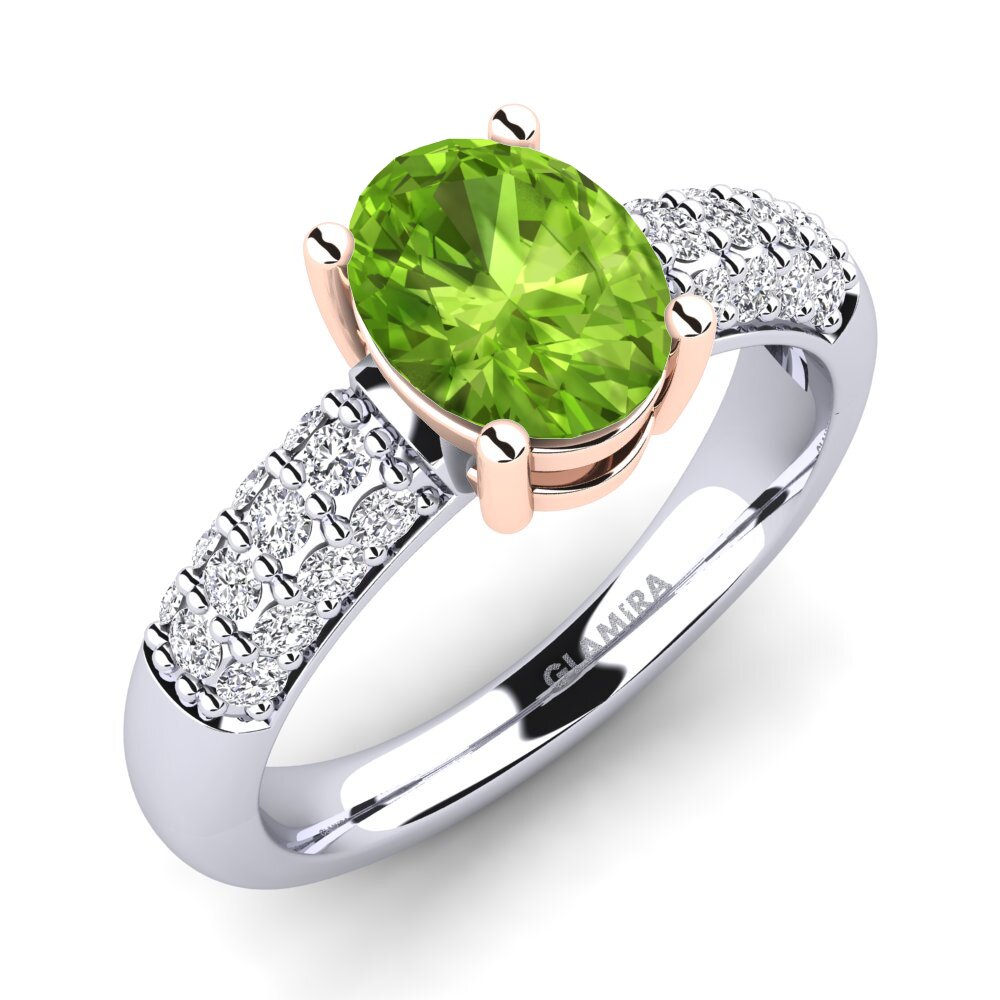 18ct White & Rose Gold Peridot Engagement Ring Sabina