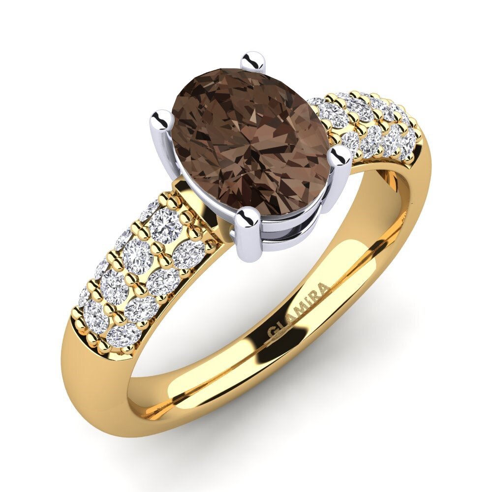 14ct Yellow & White Gold Smoky Quartz Engagement Ring Sabina
