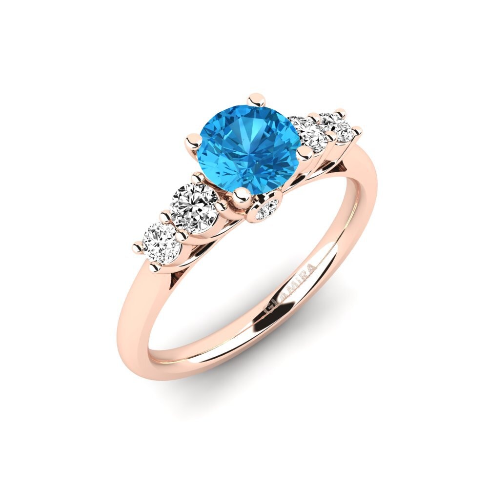 14k Oro Rosa Topacio azul Anillo de compromiso Sadie 0.8 crt