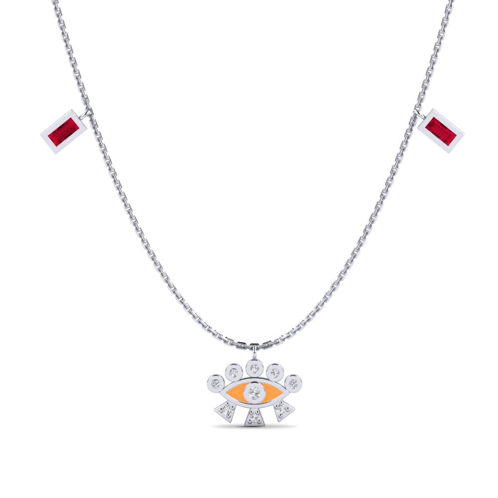 14k Oro Blanco Rubí Collar de Mujer Sagalas