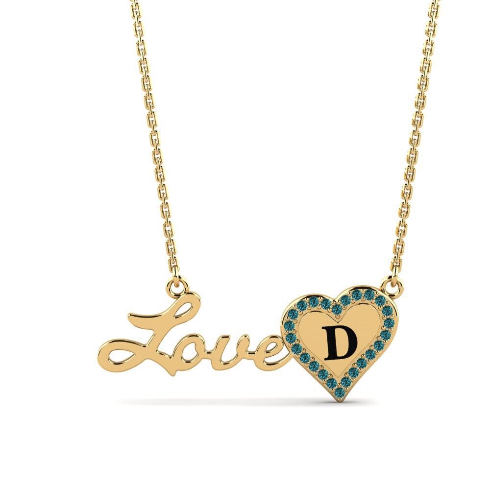14k Oro Amarillo Diamante Azul Collar de Mujer Sage