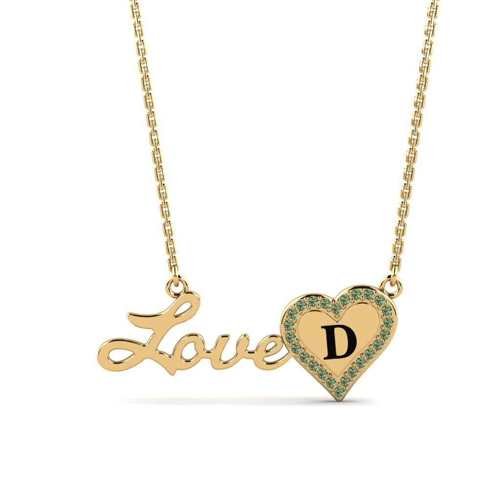 14k Oro Amarillo Diamante Verde Collar de Mujer Sage