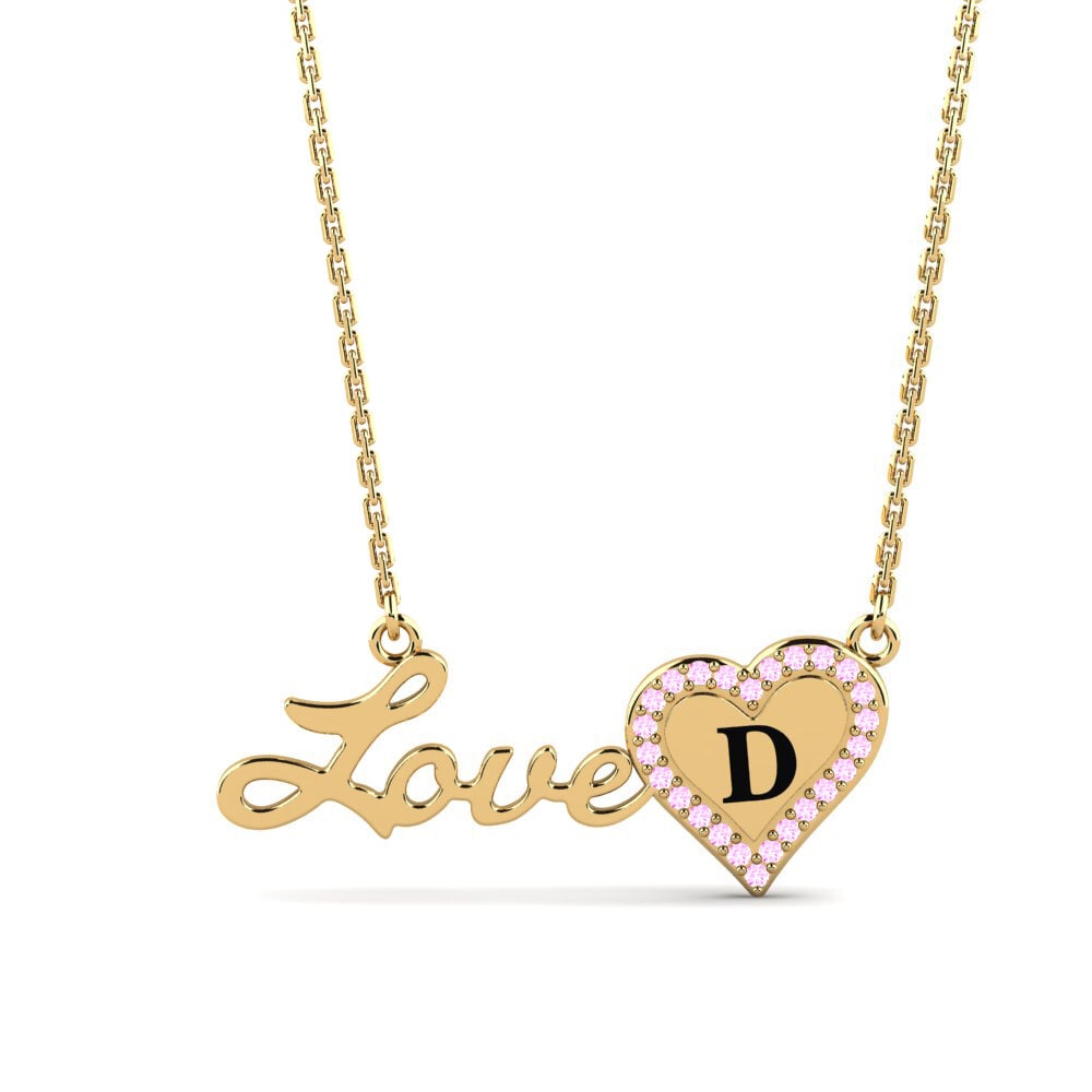14k Oro Amarillo Zafiro Rosado Collar de Mujer Sage