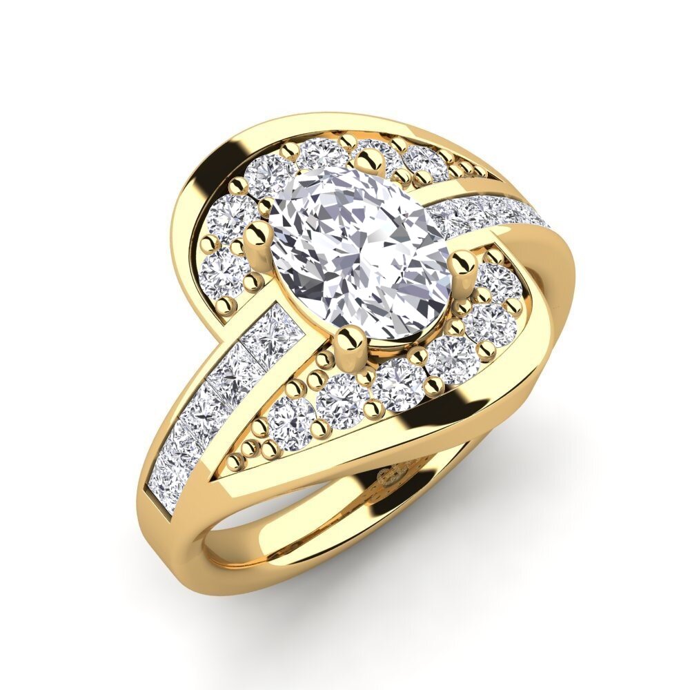 Bague De Fiançailles Diamants De Laboratoire 2 Carats - Or Jaune 10k Ovale VS1/E - IGI Certifié