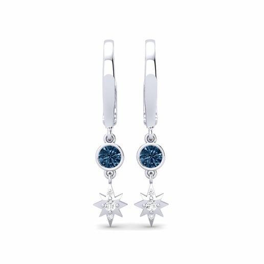 Pendientes Saiph Oro Blanco 585 & Diamante Azul & Zafiro blanco