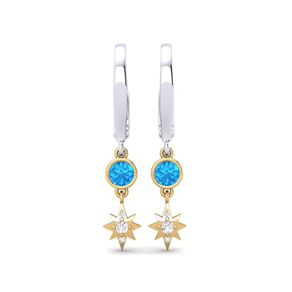 14ct Yellow & White Gold Blue Topaz Women's Earring Saiph