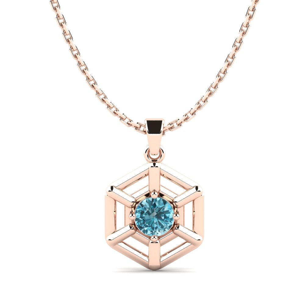 14k Oro Rosa Circón Azul Colgante de Mujer Salem