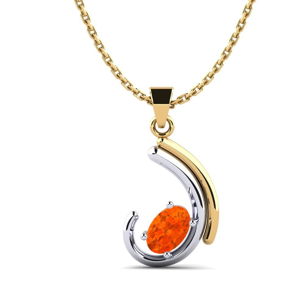 14k Oro Amarillo & Blanco Ópalo Fuego Colgante de Mujer Salinas
