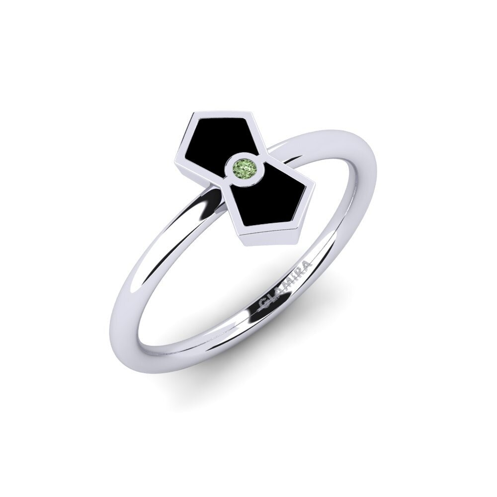 585 Bílé zlato Zelený diamant Prsten Saltanob