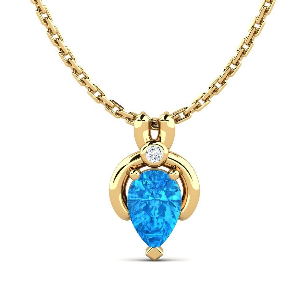 14ct Yellow Gold Blue Topaz Women's Pendant Samariel