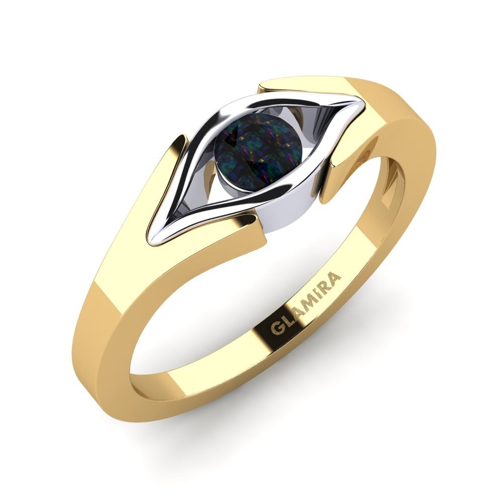 14ct Yellow / White Gold Black Opal Engagement Ring Samy
