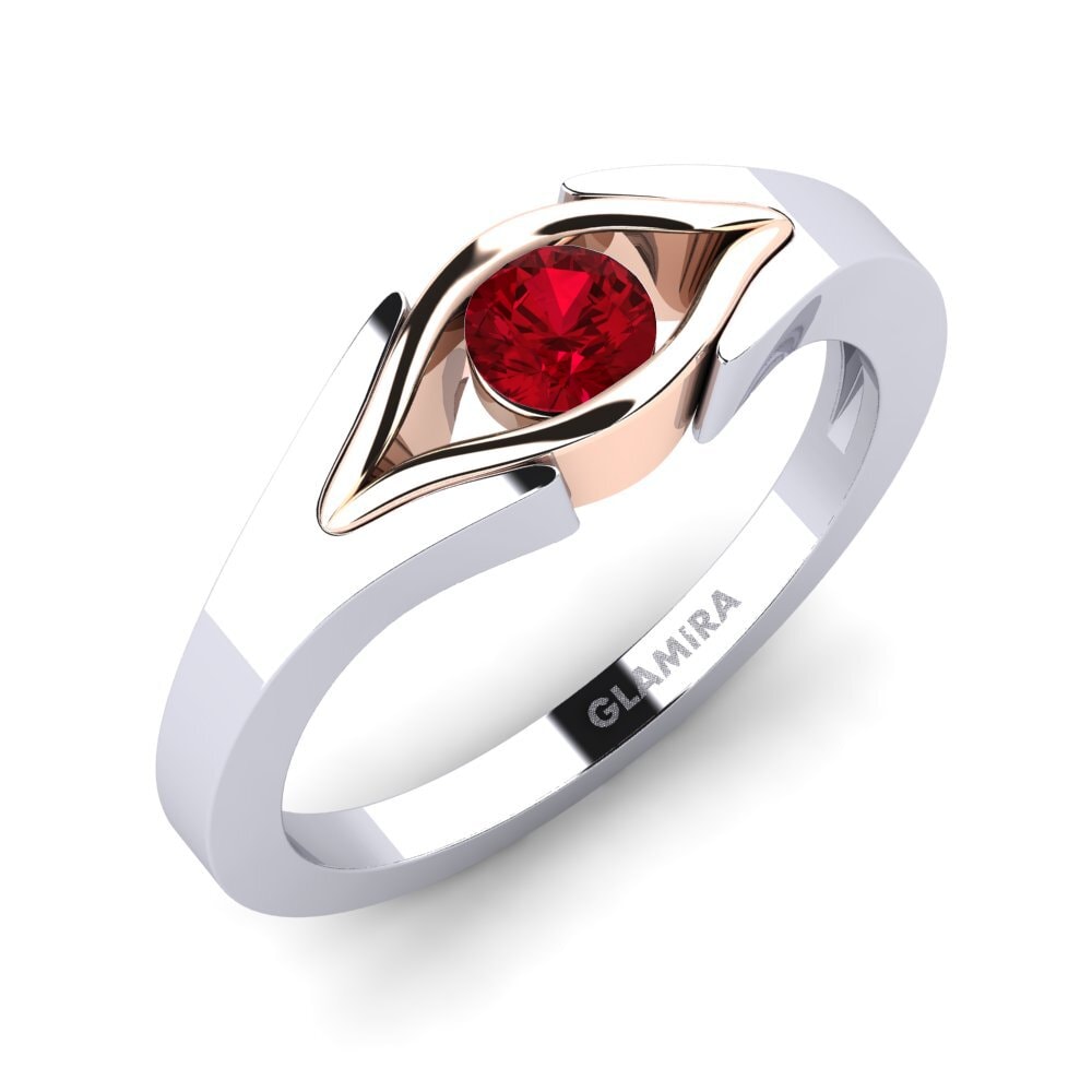 18ct White & Rose Gold Red Zirconia Engagement Ring Samy