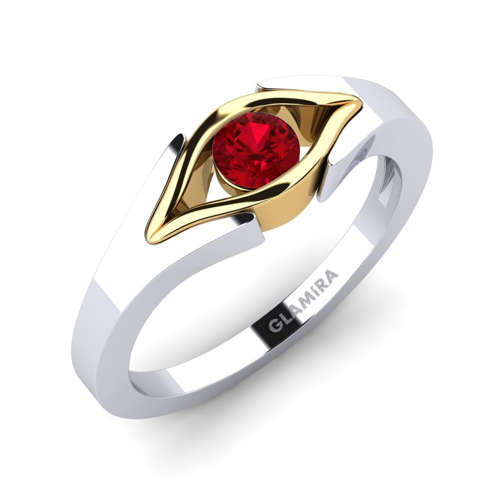 14K White & Yellow Gold Red Zirconia Engagement Ring Samy